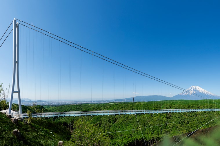  園内の北と南のエリアをつなぐ大吊り橋。全長400mあるつり橋のスリルは想像以上
