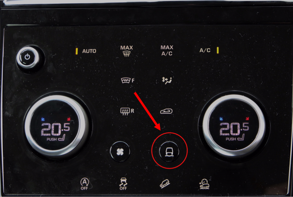  エアコン操作パネルにあるスイッチを押すと、右上の温度調整ダイヤルがドライブモードの切り替えダイヤルに変わる仕組み 
